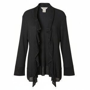 Exclusively Misook Black Open Front Sweater/Cardigan Ruffles Size Large